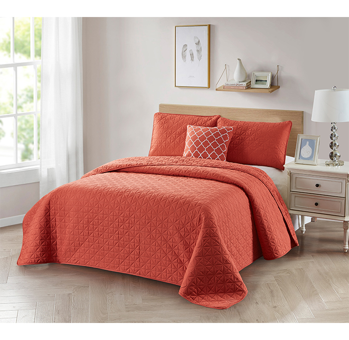 Bibb Home® 4-Piece Solid Reversible Quilt Set - Twin - Coral