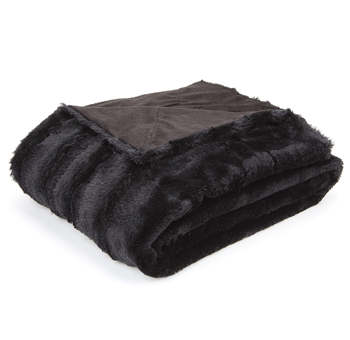 Soft Faux Fur Microplush Reversible Throw Blanket - 50 x 60 - Black