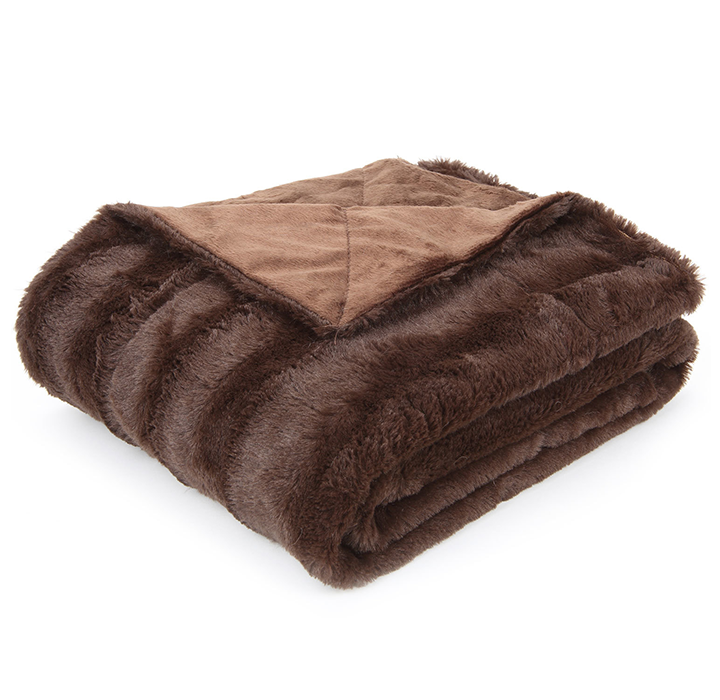 Soft Faux Fur Microplush Reversible Throw Blanket - 50 x 60 - Brown