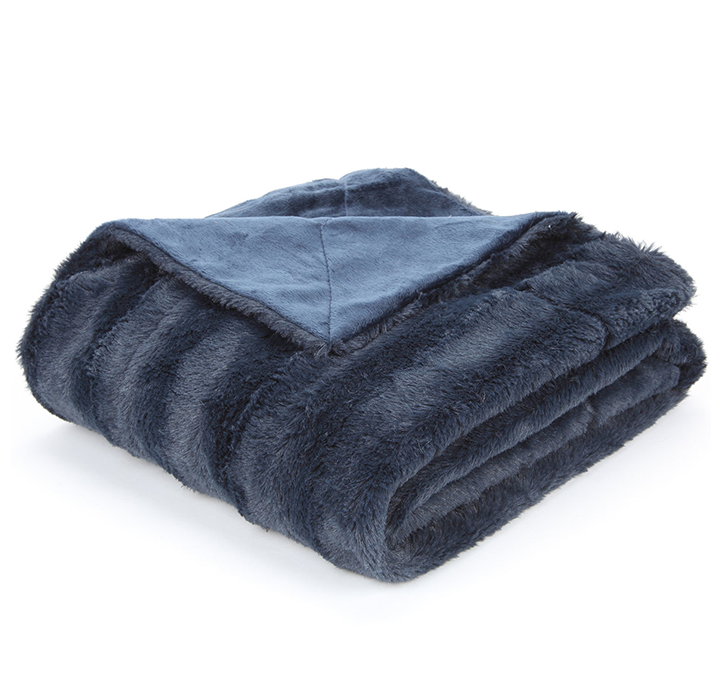 Soft Faux Fur Microplush Reversible Throw Blanket - 50 x 60 - Blue