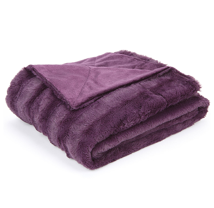 Soft Faux Fur Microplush Reversible Throw Blanket - 50 x 60 - Purple