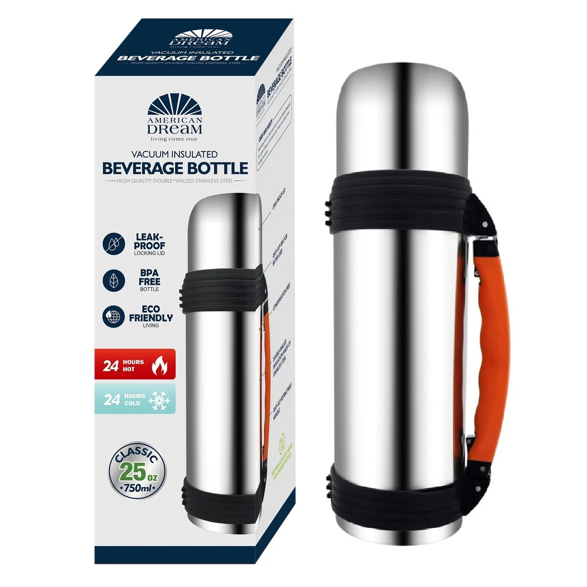 American Dream® Double-Walled Stainless Steel Vacuum Insulated Beverage Bottle - 25oz