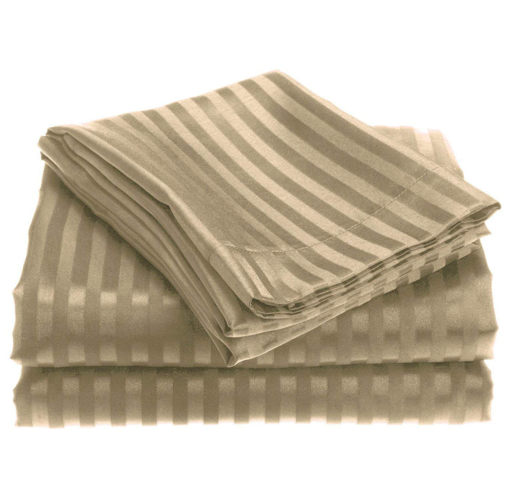 4-Piece Brushed Microfiber Dobby Striped Sheet Set - Twin - Taupe
