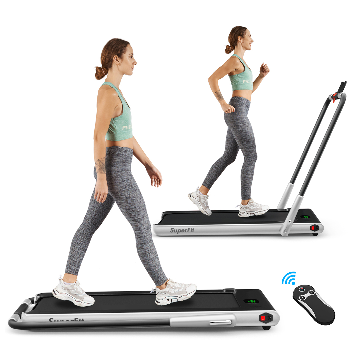 SuperFit™ 2-in-1 2.25HP Under Desk Electric Folding Treadmill with Remote Control - Silver