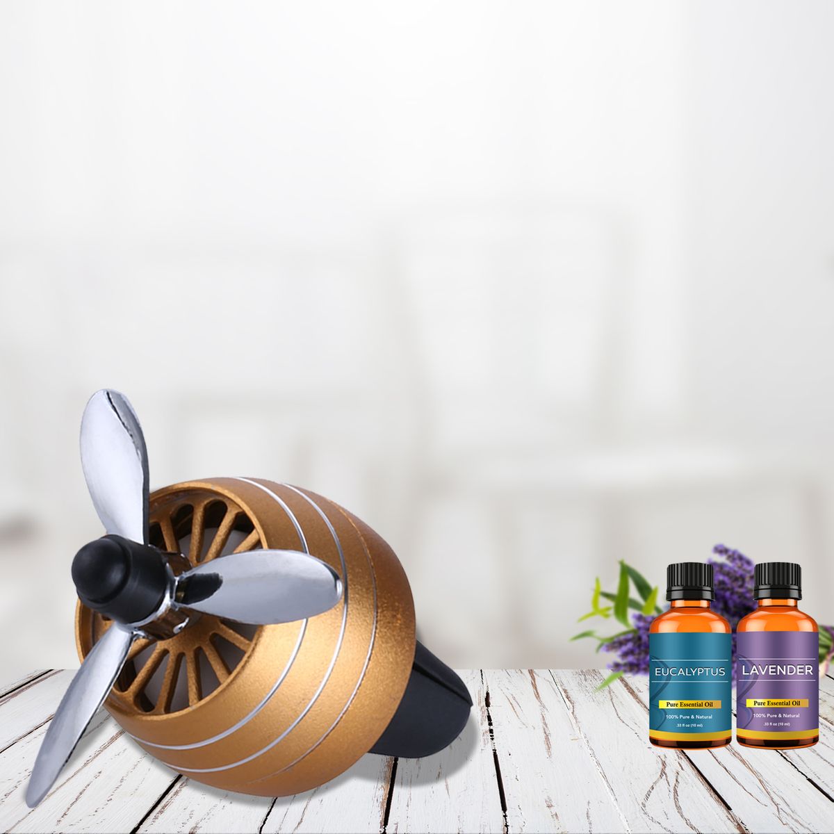 Car Essential Oil Diffuser Vent Clip with 2 Oils - Gold with Oil