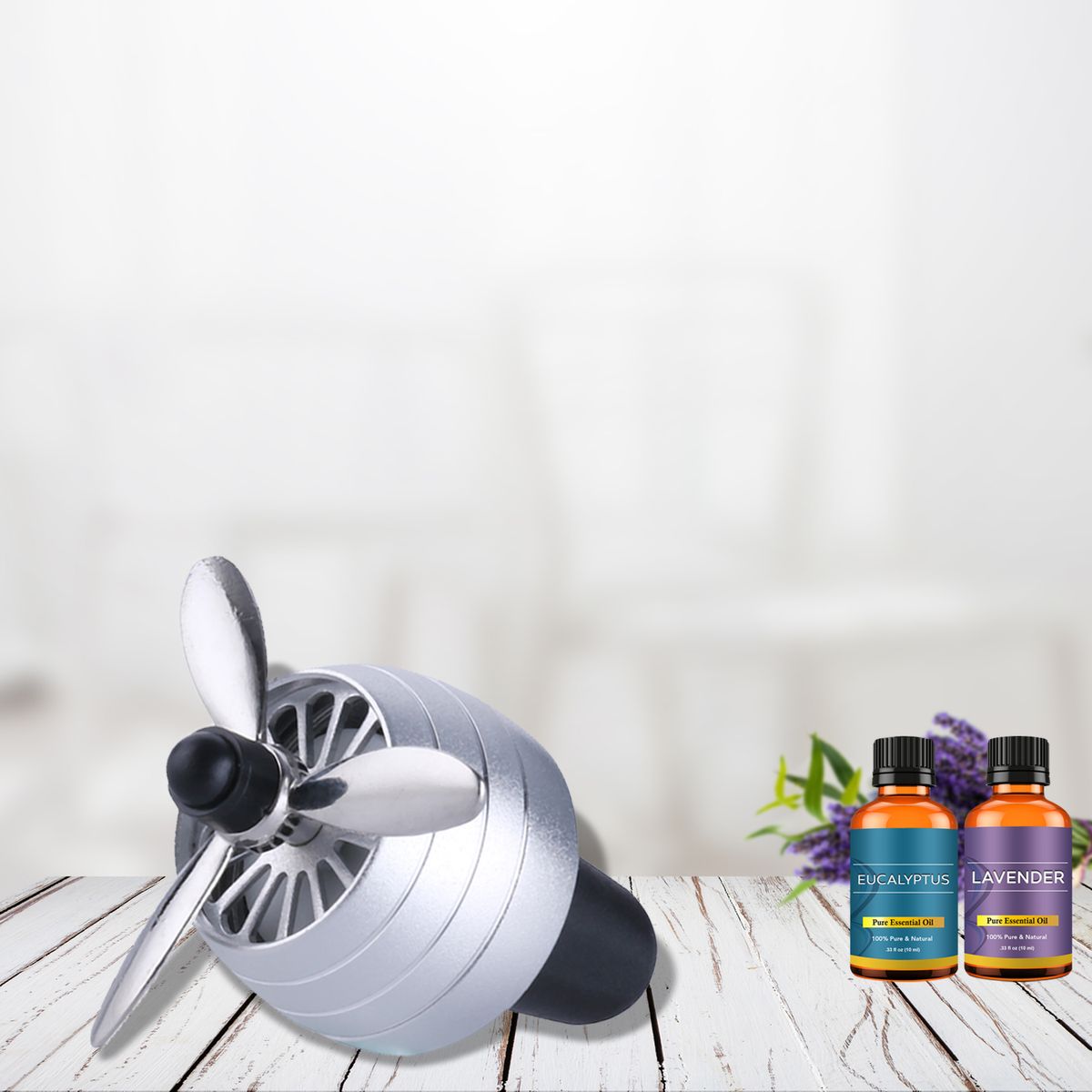 Car Essential Oil Diffuser Vent Clip with 2 Oils - Silver with Oil