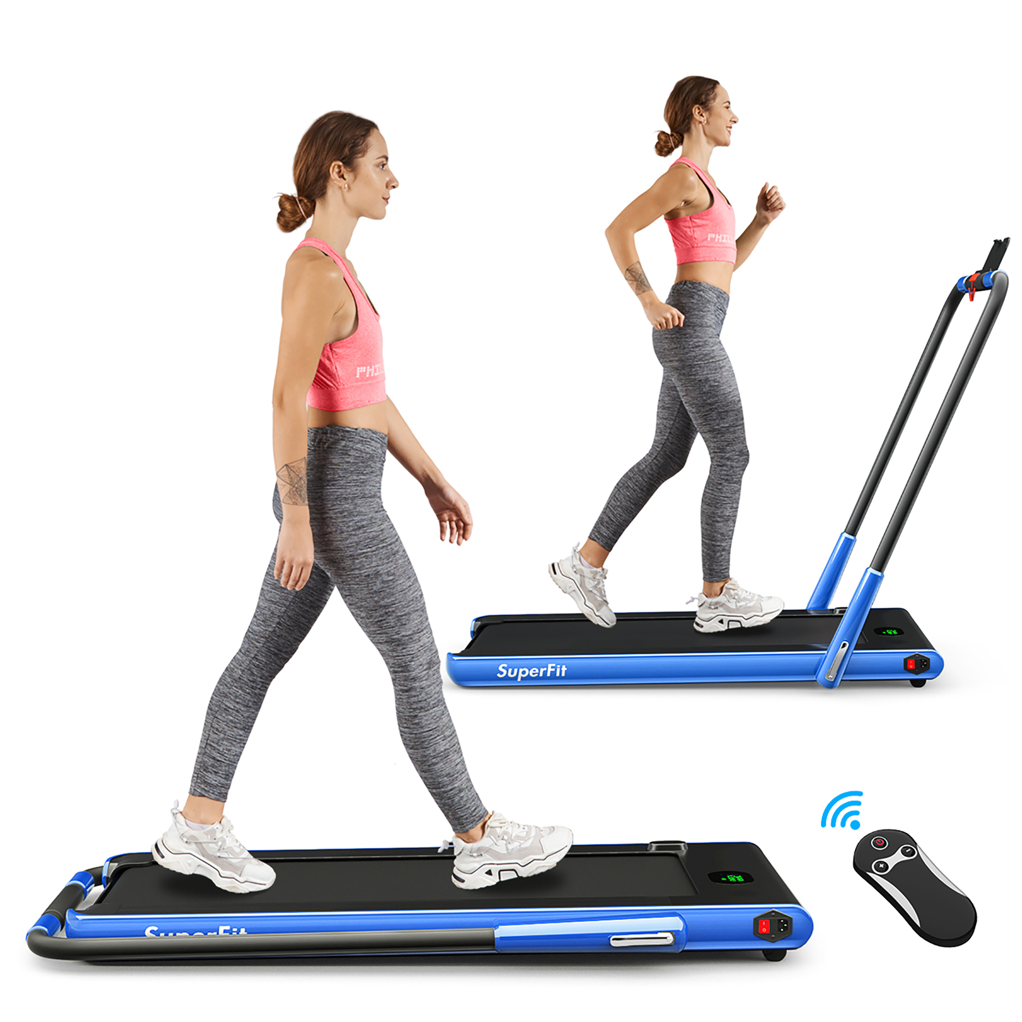 SuperFit™ 2-in-1 2.25HP Under Desk Electric Folding Treadmill with Remote Control - Navy Blue