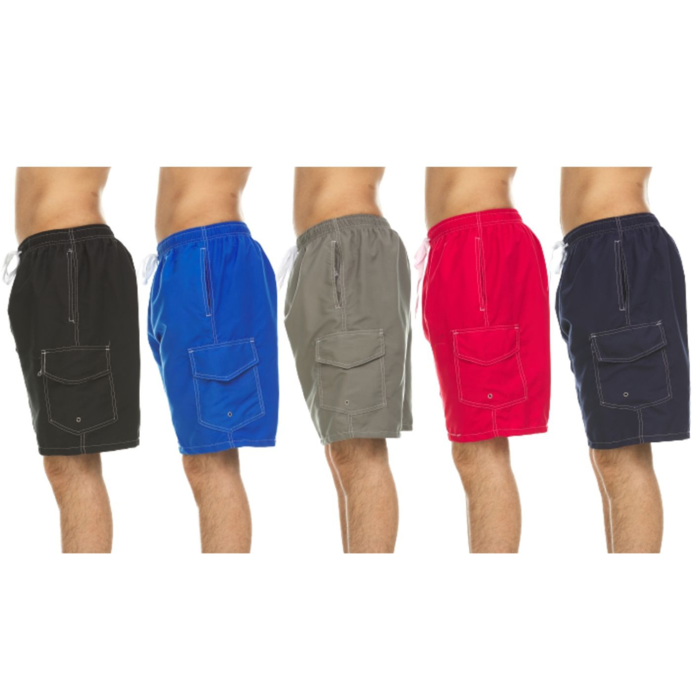 Men's Quick-Dry Swim Shorts with Cargo Pocket (3-Pack) - Solid Pack- Small