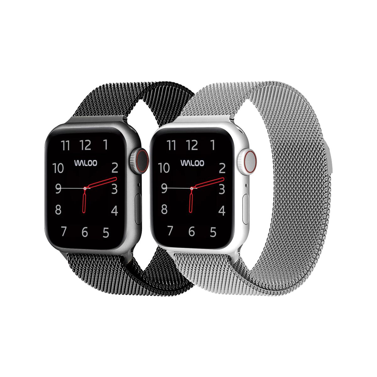 Waloo® Milanese Watch Band for Apple Watch Series 1-7 (2-Pack) - 38/40/41 - Black / Silver