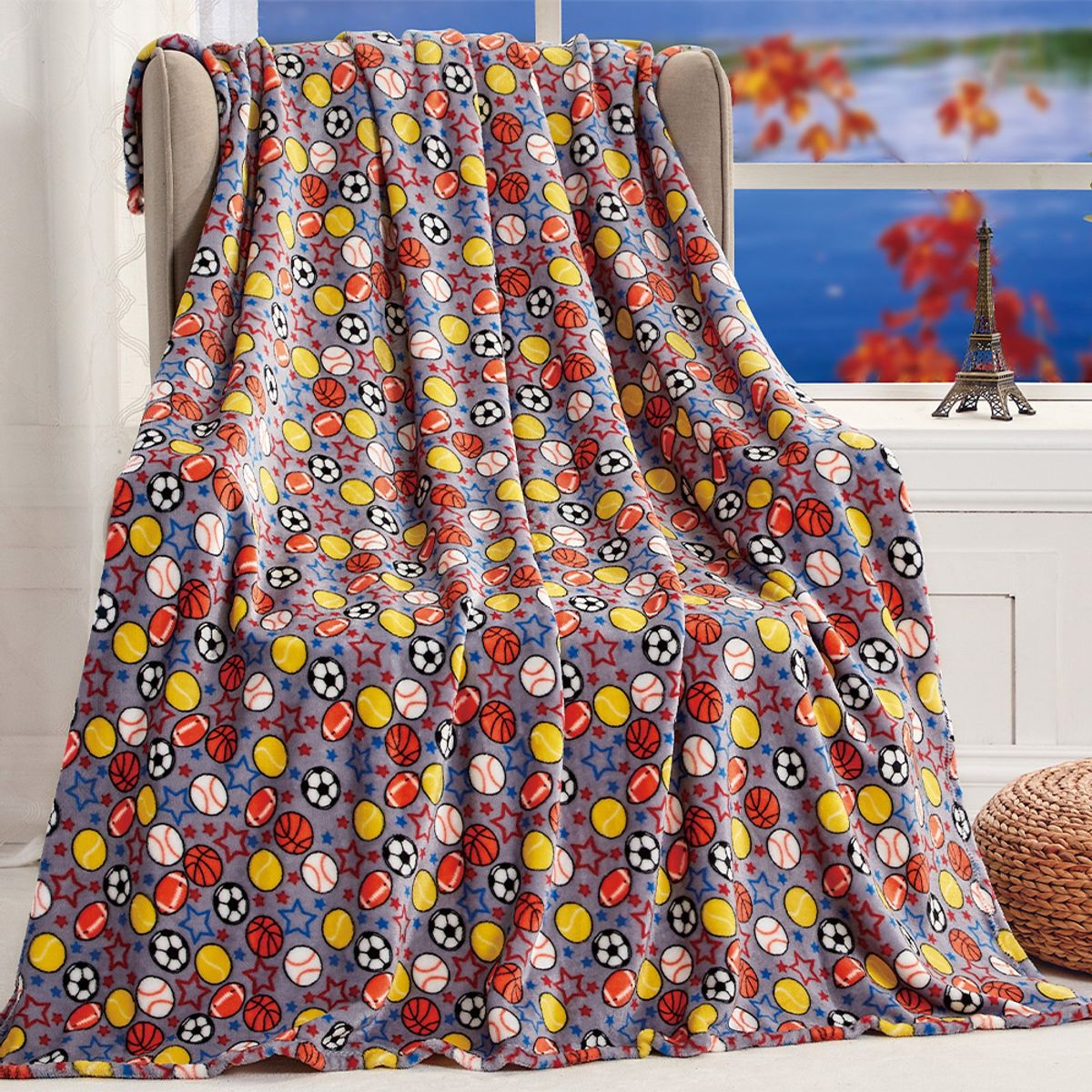 Noble House Summer Prints Microplush Throw Blankets - Let's Play Ball