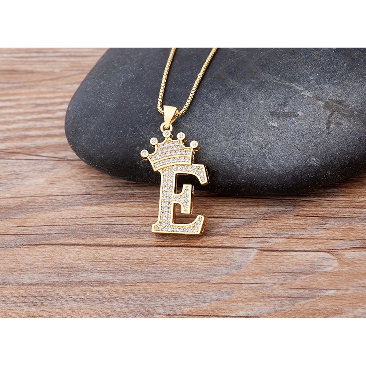 A-Z Alphabet Initial Crown Pendant Necklace - E