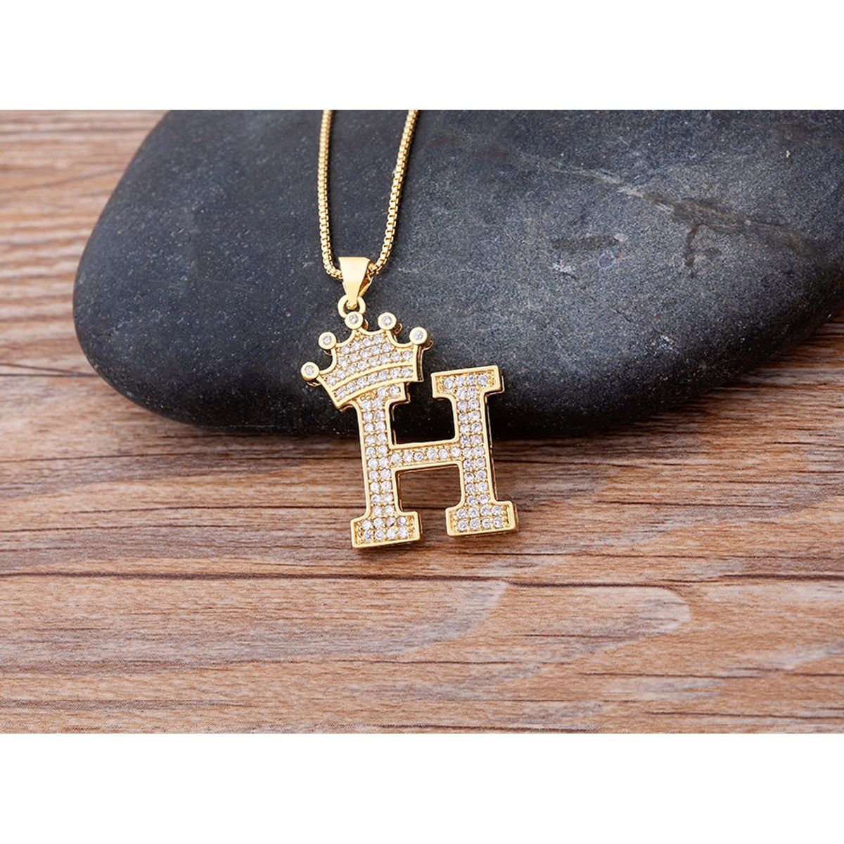 A-Z Alphabet Initial Crown Pendant Necklace - H