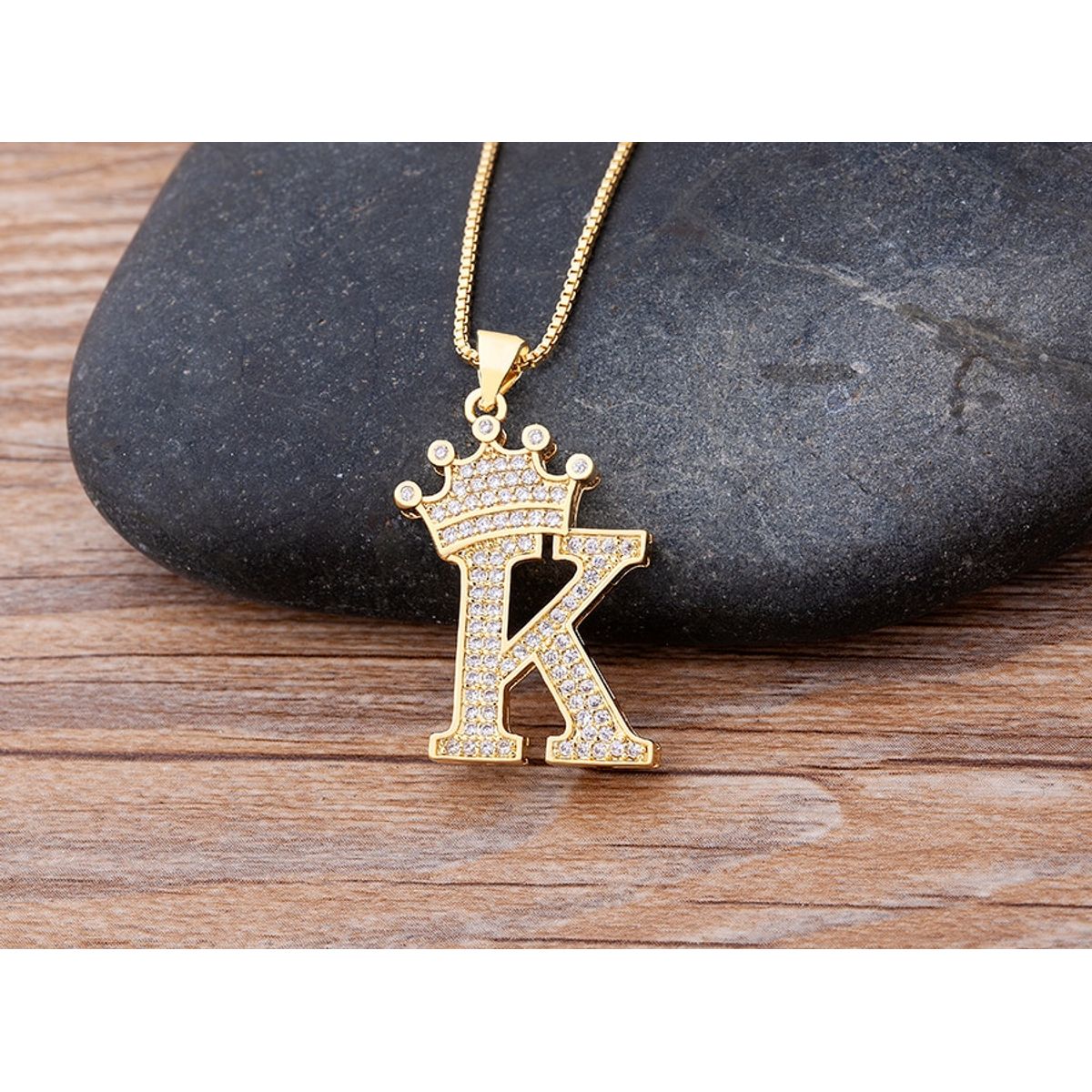 A-Z Alphabet Initial Crown Pendant Necklace - K