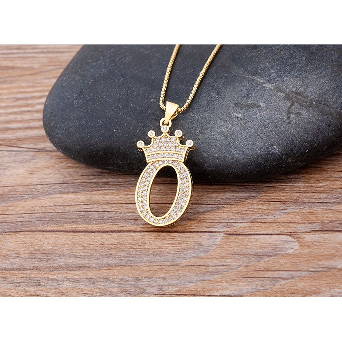 A-Z Alphabet Initial Crown Pendant Necklace - O