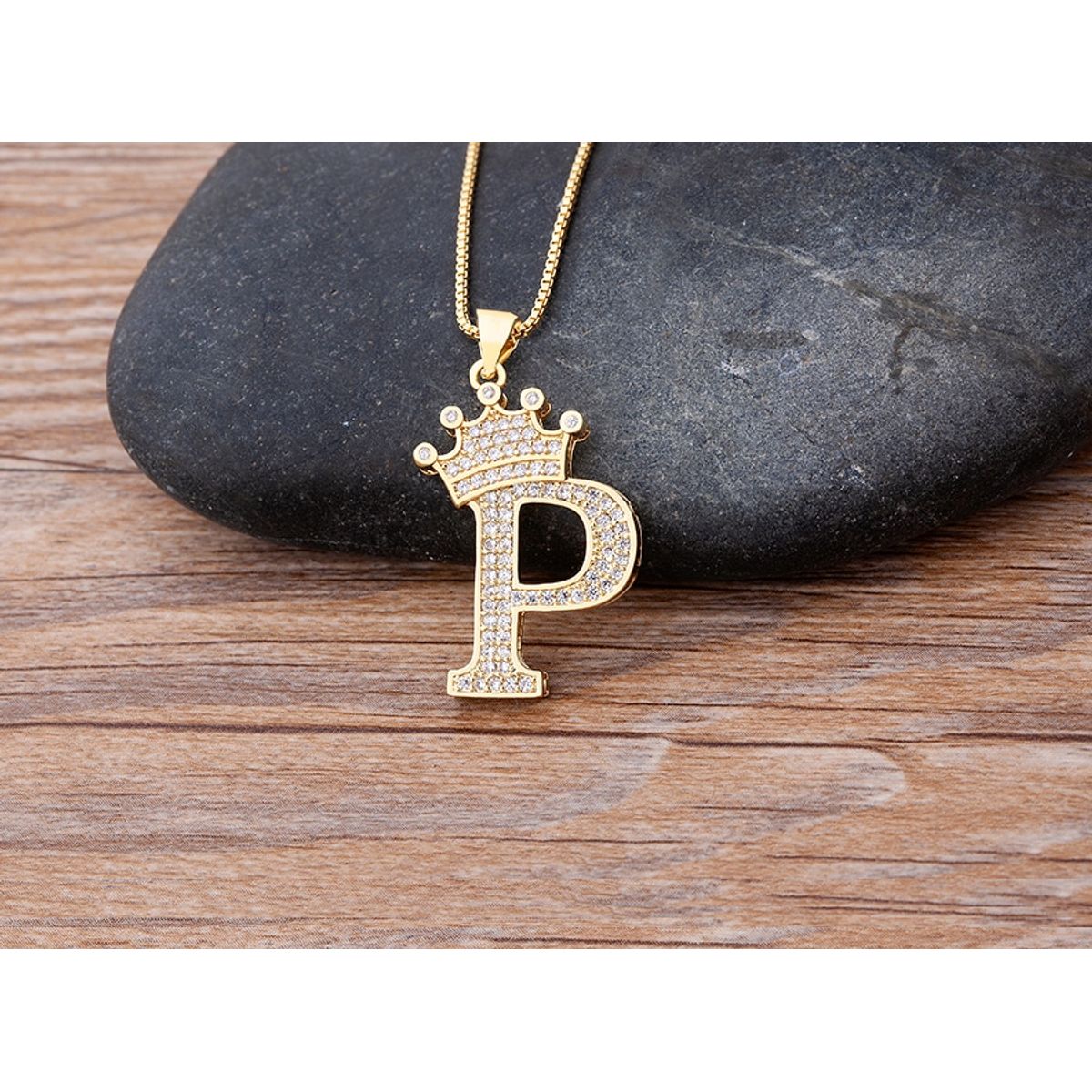 A-Z Alphabet Initial Crown Pendant Necklace - P