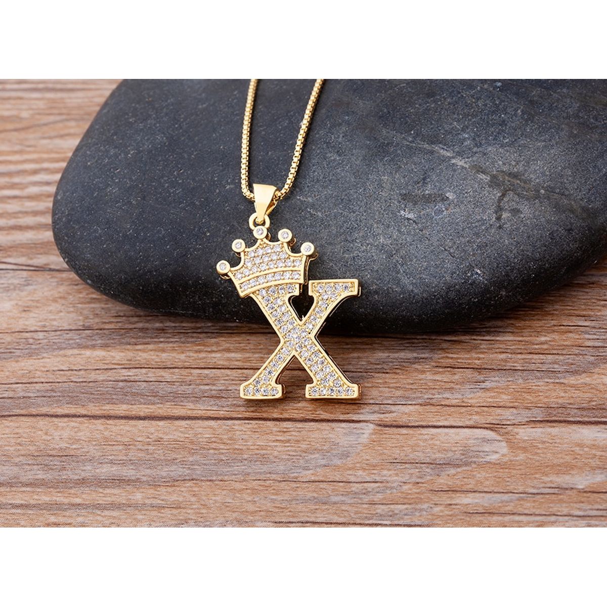 A-Z Alphabet Initial Crown Pendant Necklace - X