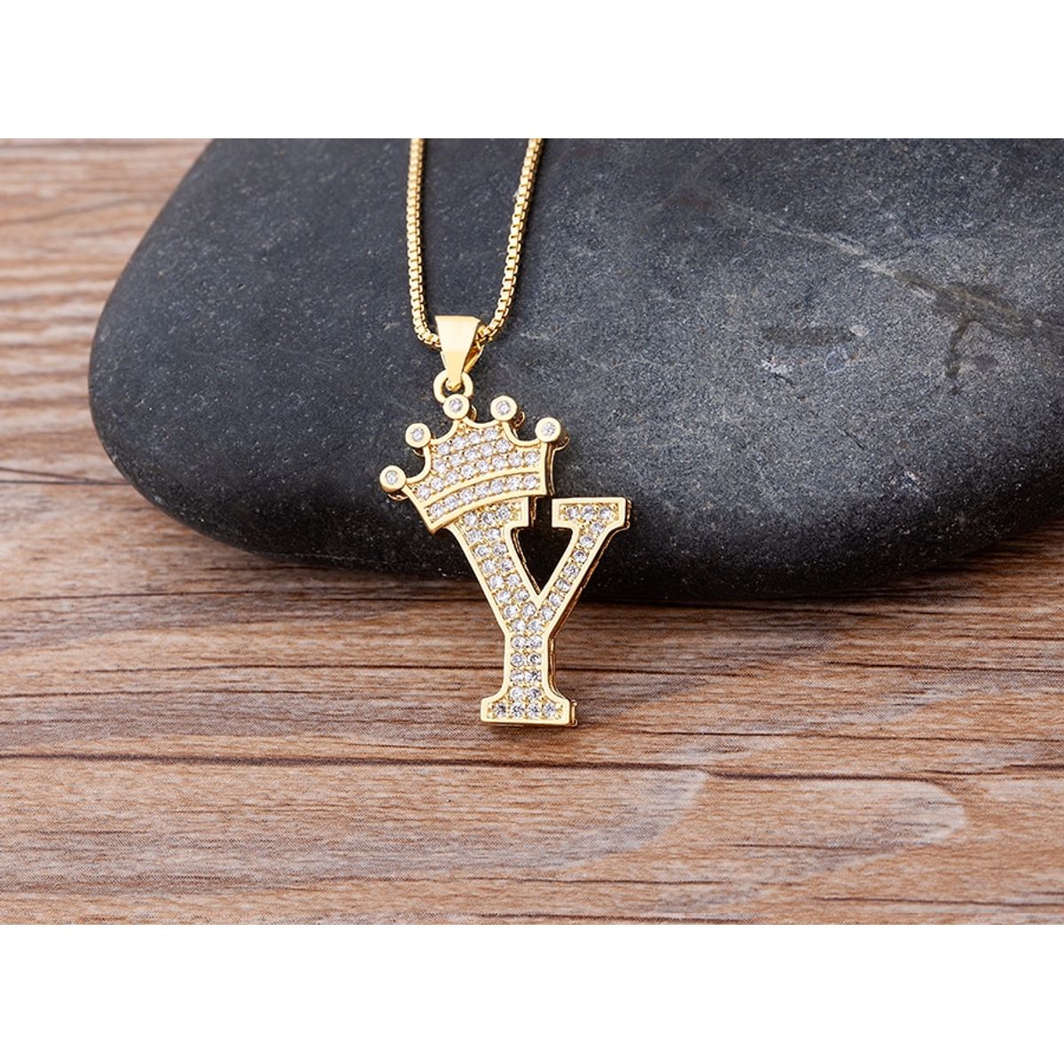 A-Z Alphabet Initial Crown Pendant Necklace - Y