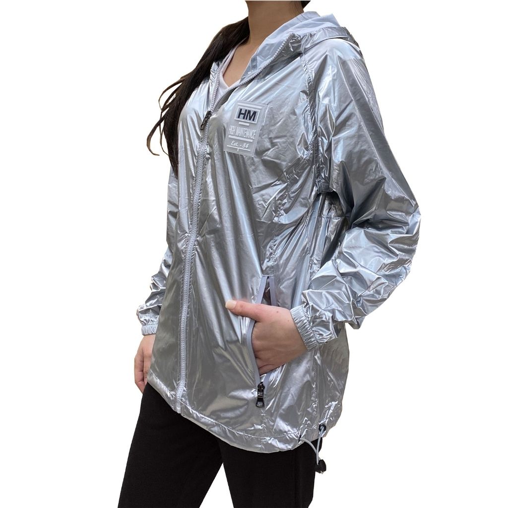 Women's Hooded Windbreaker Jacket - Silver - Medium