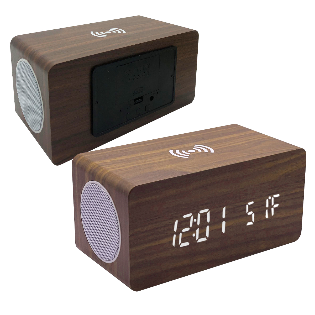Zummy Wood Digital LED Alarm Clock with Qi Charger - Wood