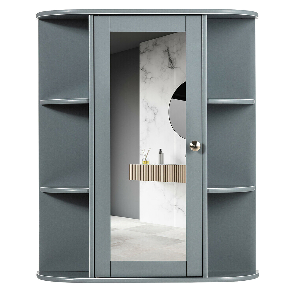 Wall-Mounted Bathroom Storage Medicine Cabinet with Mirror - Gray