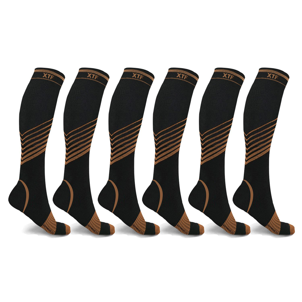 V-Striped Knee-High Compression Socks by Extreme Fit™ (6-Pair) - Black - Small/Medium