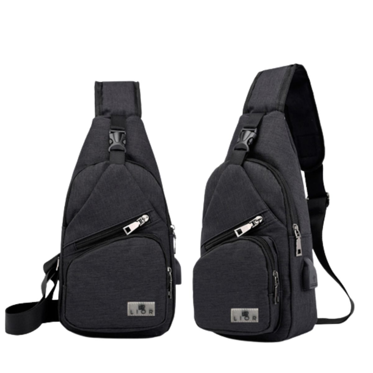 Lior™ Shoulder Crossbody Backpack with USB Cable - Black