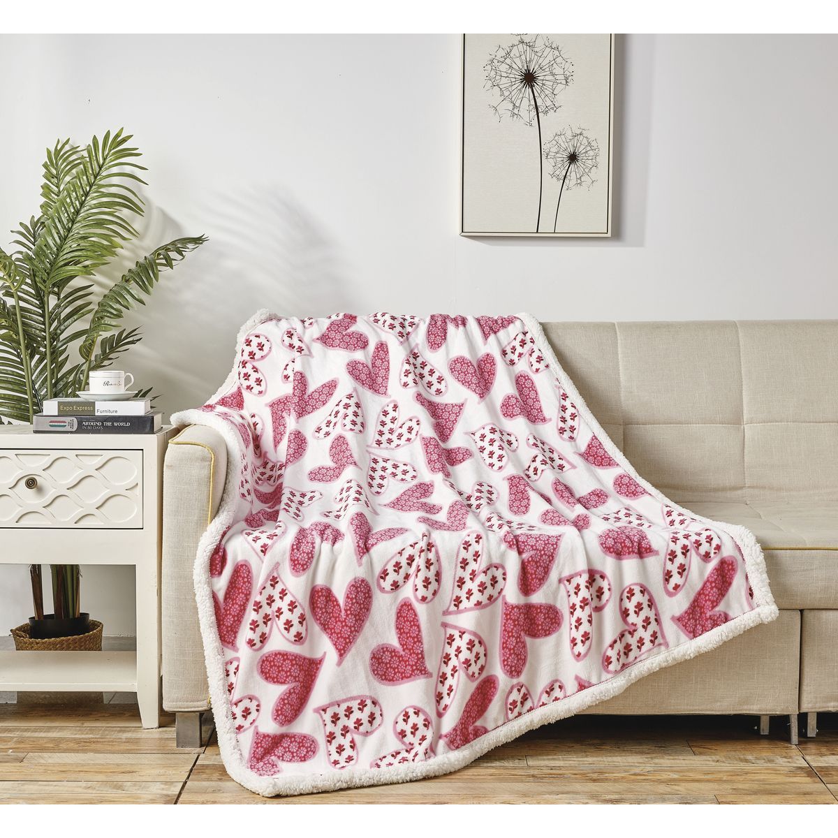 Heart-Themed Sherpa 50 x 60-Inch Throw Blanket - Scarlett