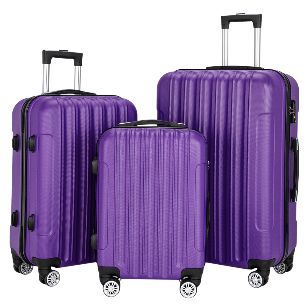 3-Piece Travel Luggage Suitcase Set with Metal Frame & TSA Lock - Purple