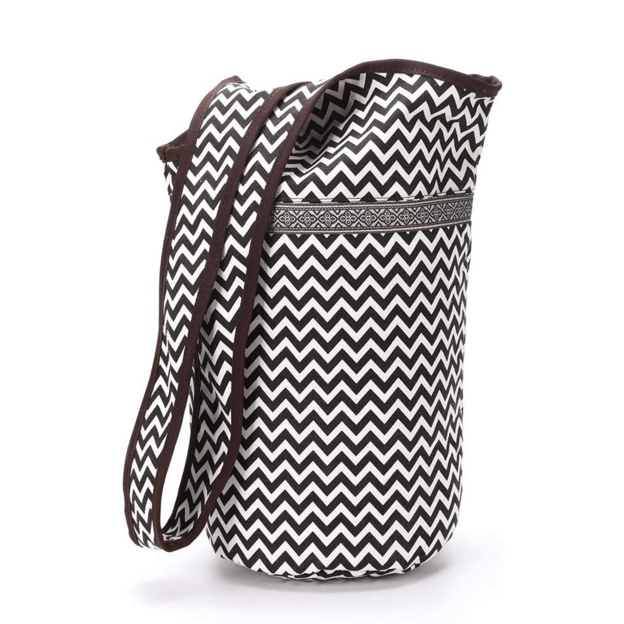 Yoga Mat Carrying Tote Bag with Large Pockets - B&W ZigZag