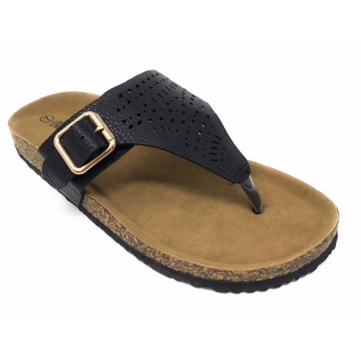 Victoria K.&trade; Women's Fashion Footbed Sandals - Women Fashion perforated Thong Footbed-Black-8