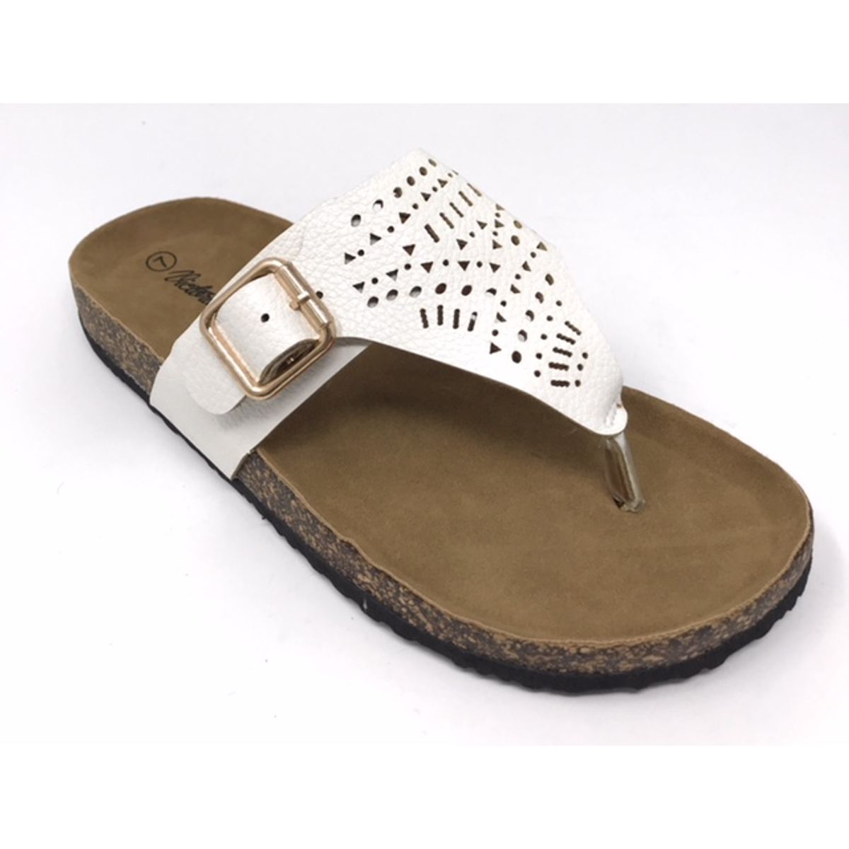 Victoria K.&trade; Women's Fashion Footbed Sandals - Women Fashion perforated Thong Footbed-White-6
