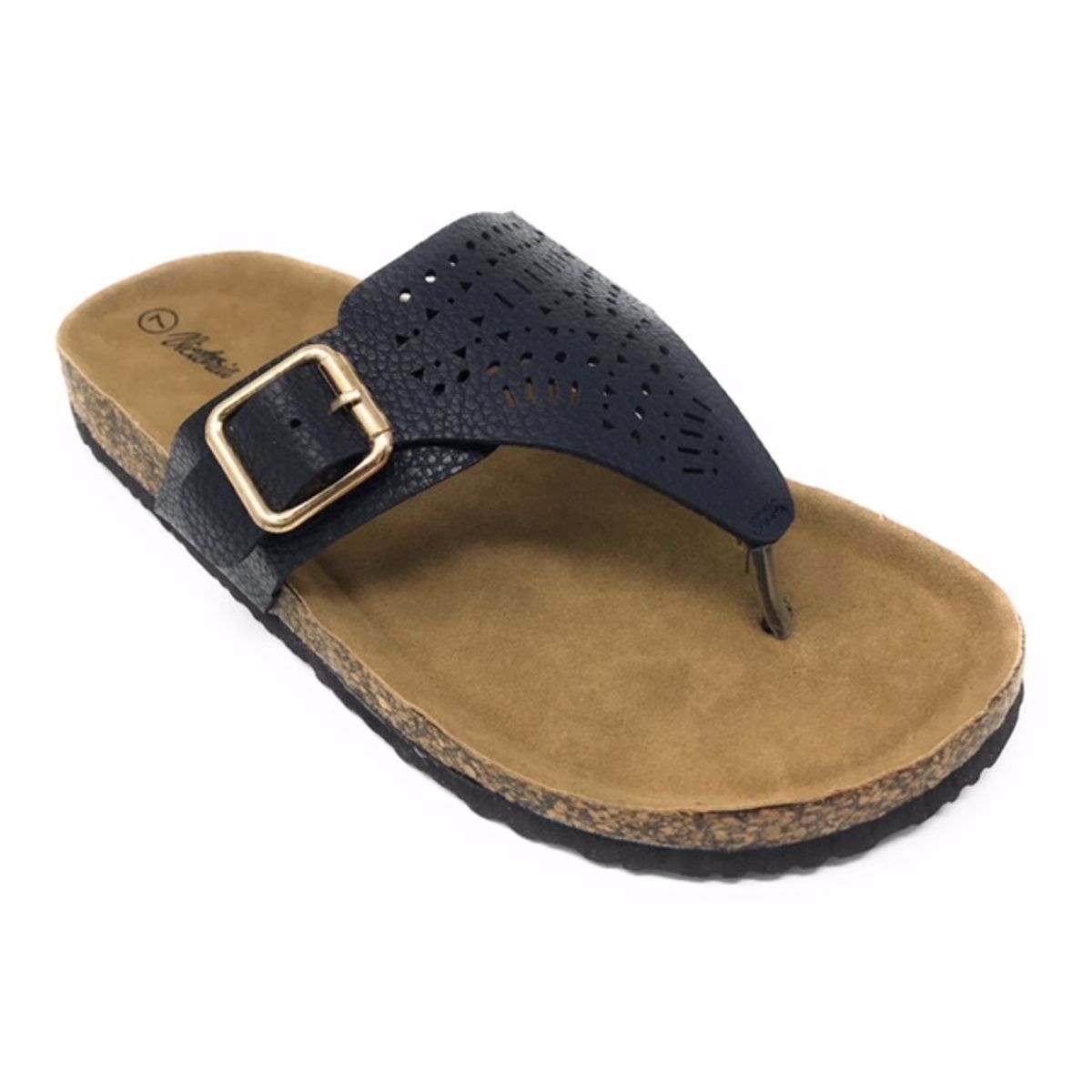 Victoria K.&trade; Women's Fashion Footbed Sandals - Women Fashion perforated Thong Footbed-Navy-8