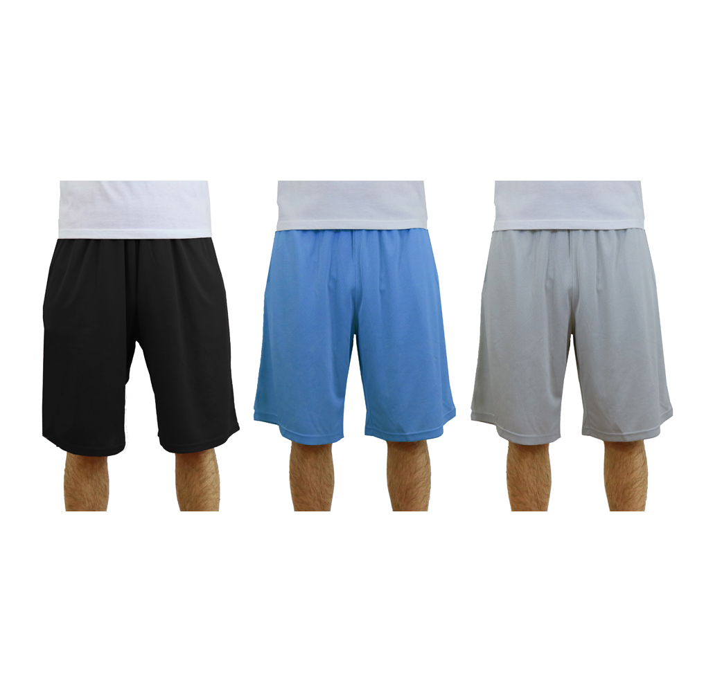 Men’s Moisture Wicking Active Mesh Shorts (3-Pack) - Black - Light Blue - Silver - XL