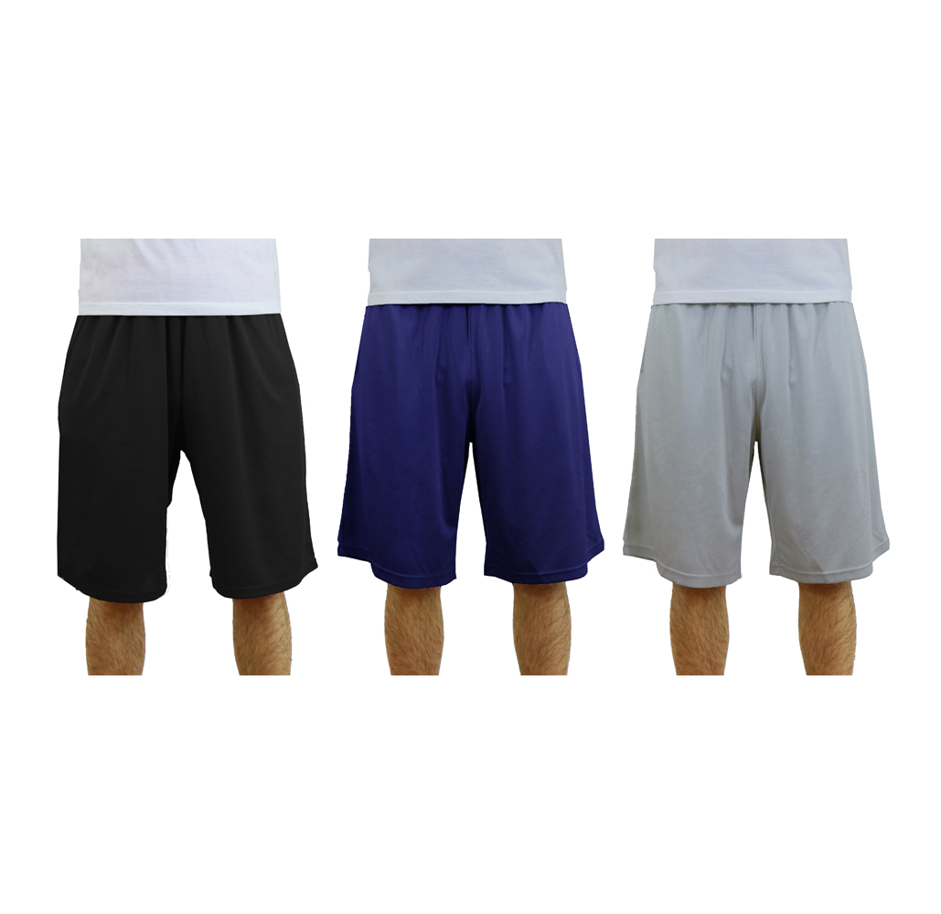 Men’s Moisture Wicking Active Mesh Shorts (3-Pack) - Black - Navy - Silver - SM