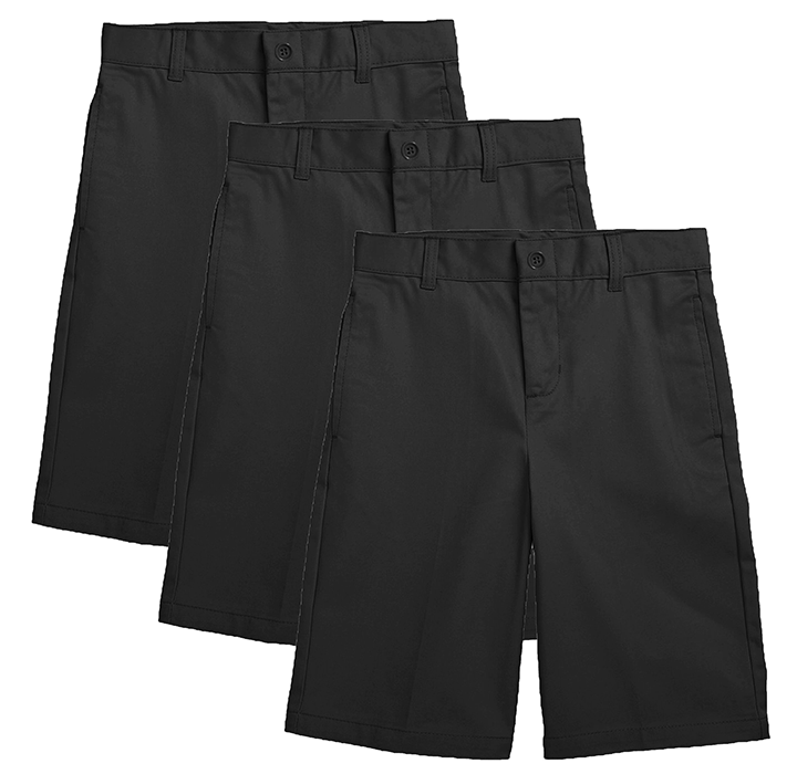 Boys' Flat-Front Twill School Uniform Shorts (3-Pack) - Black & Black & Black - Size 7