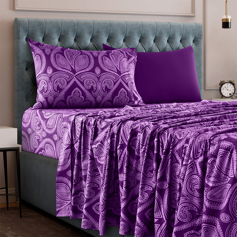 4 or 6-Piece Paisley Printed Deep Pocket Bed Sheet Set - Twin-XL - Purple