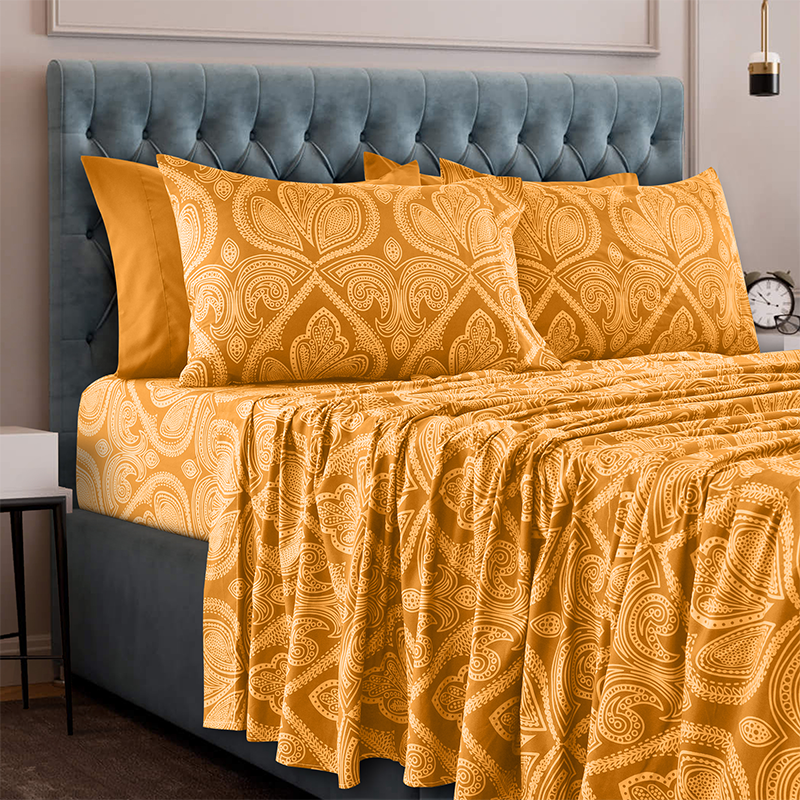 4 or 6-Piece Paisley Printed Deep Pocket Bed Sheet Set - California-King - Taupe