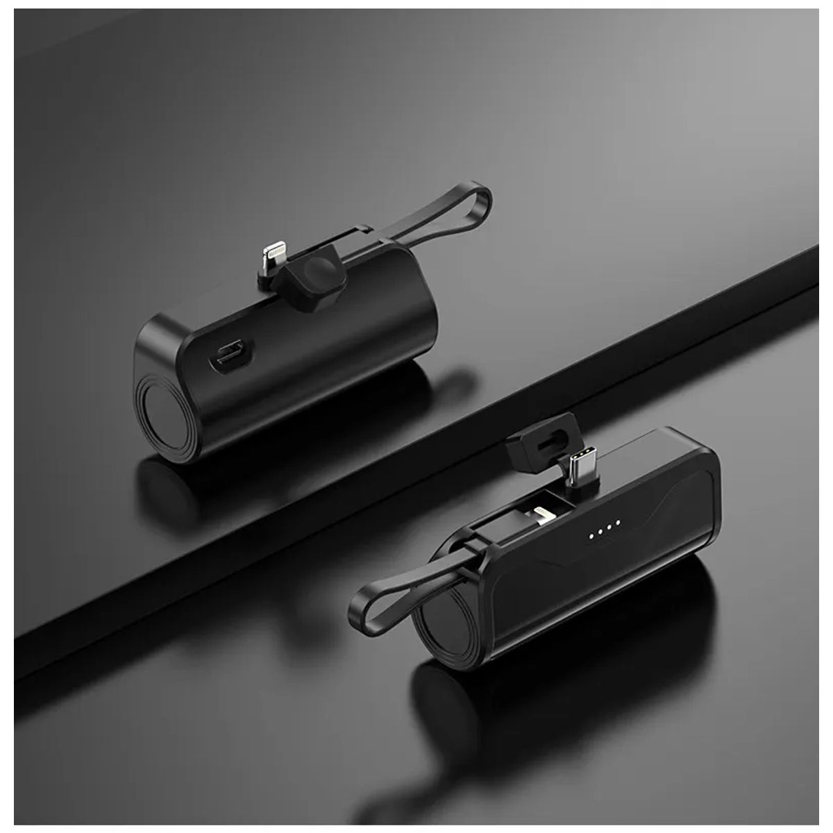 2-in-1 Keychain 5,000mAh Power Bank with Dual Charging Cord - Black