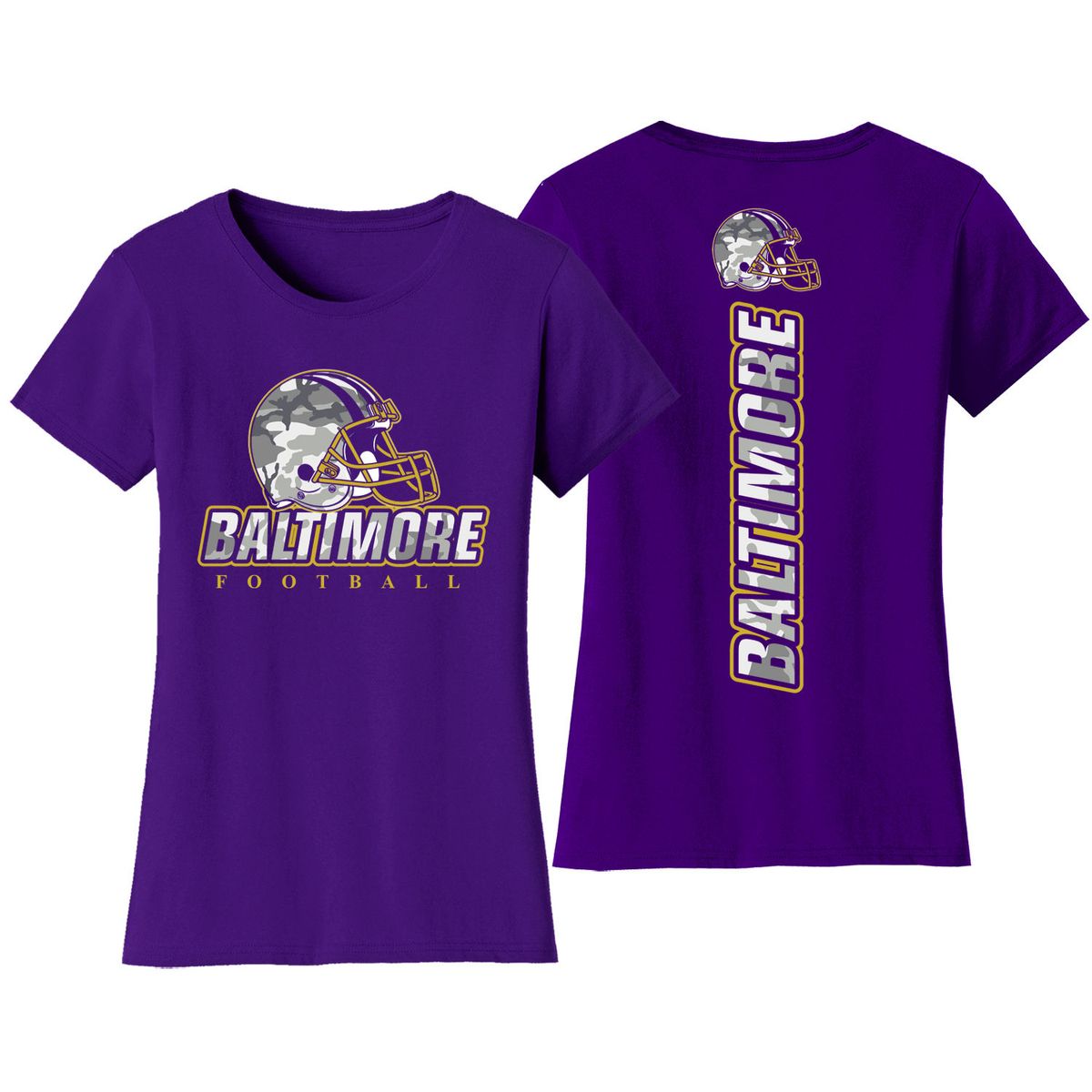 Women's Army Camo Football Crewneck T-Shirt - Large - Baltimore