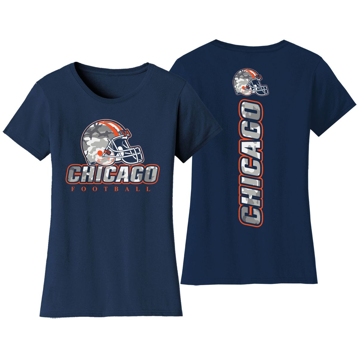 Women's Army Camo Football Crewneck T-Shirt - Small - Chicago
