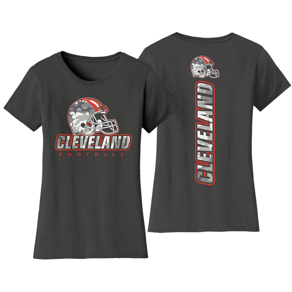 Women's Army Camo Football Crewneck T-Shirt - Large - Cleveland