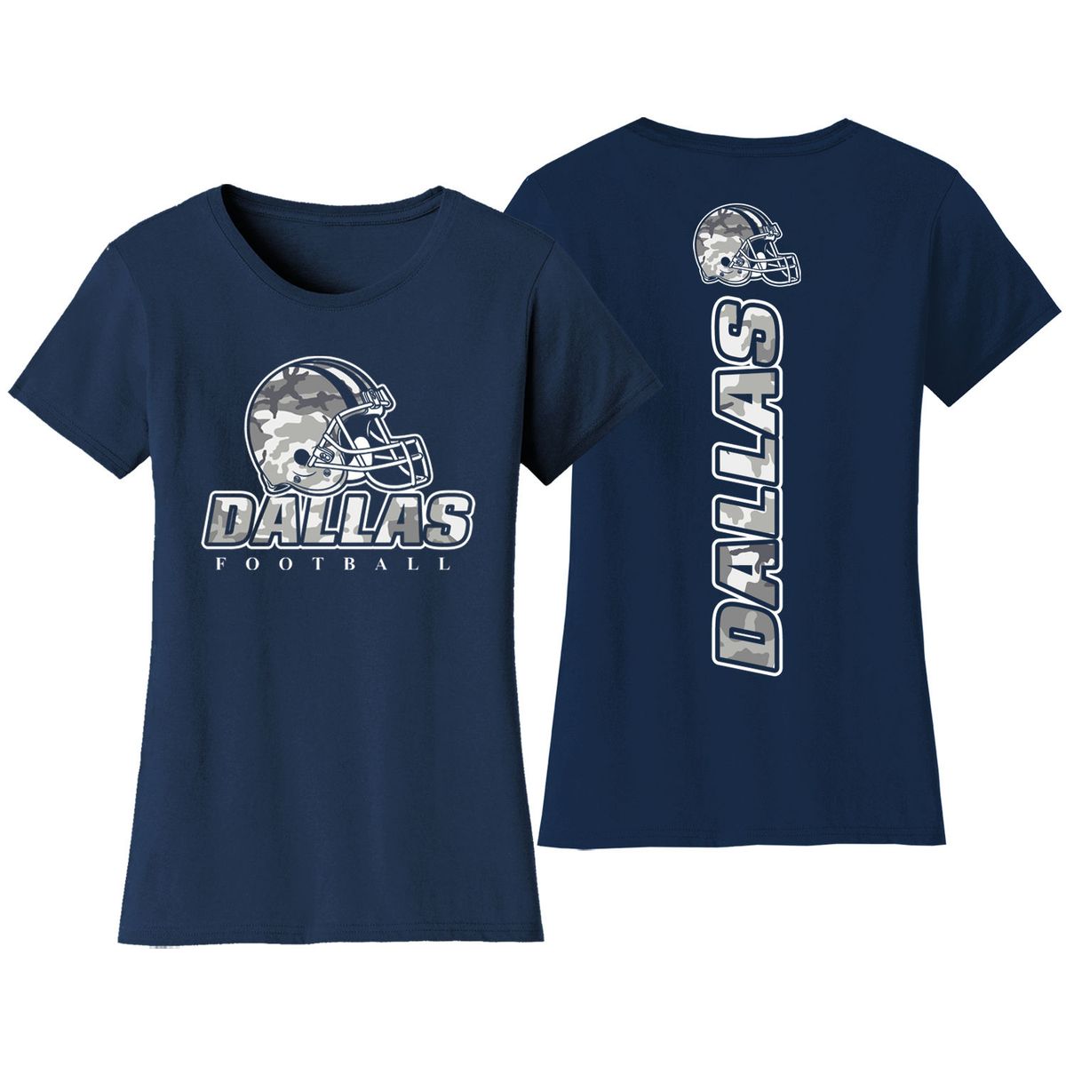 Women's Army Camo Football Crewneck T-Shirt - Small - Dallas