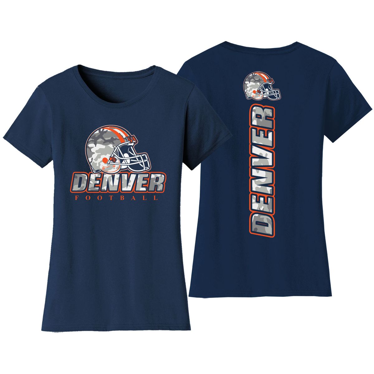 Women's Army Camo Football Crewneck T-Shirt - Large - Denver