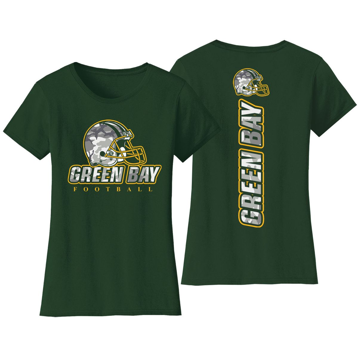Women's Army Camo Football Crewneck T-Shirt - Small - Green Bay
