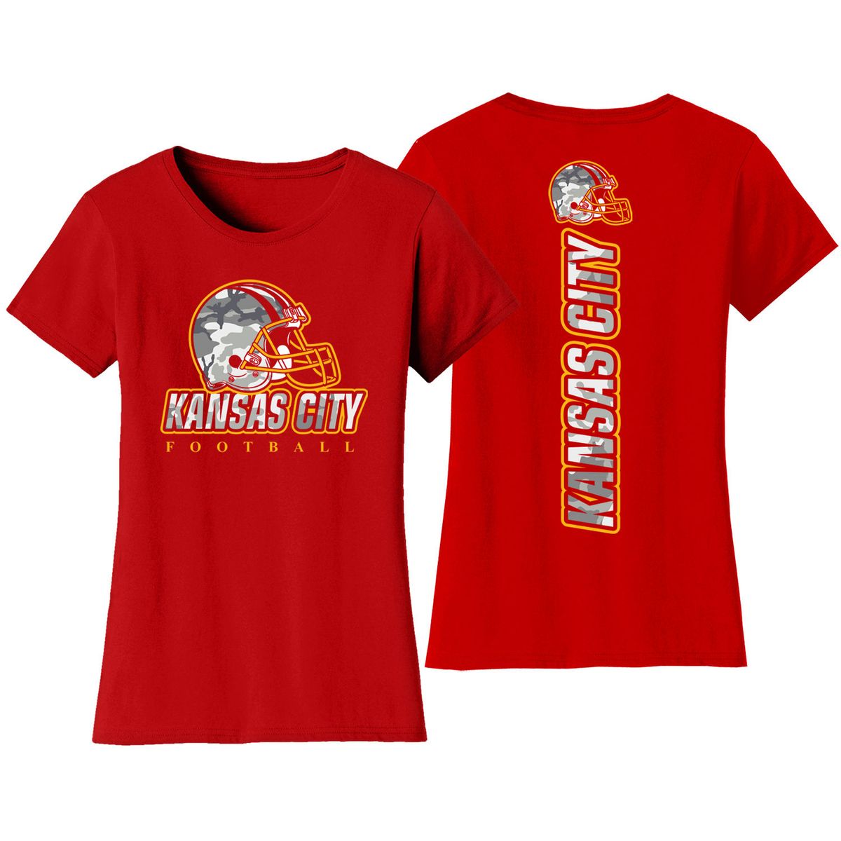 Women's Army Camo Football Crewneck T-Shirt - Small - Kansas City