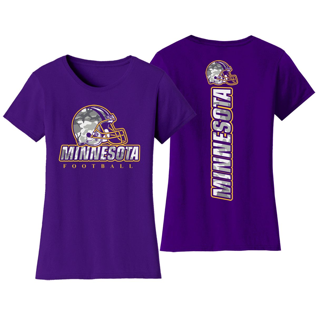 Women's Army Camo Football Crewneck T-Shirt - Small - Minnesota