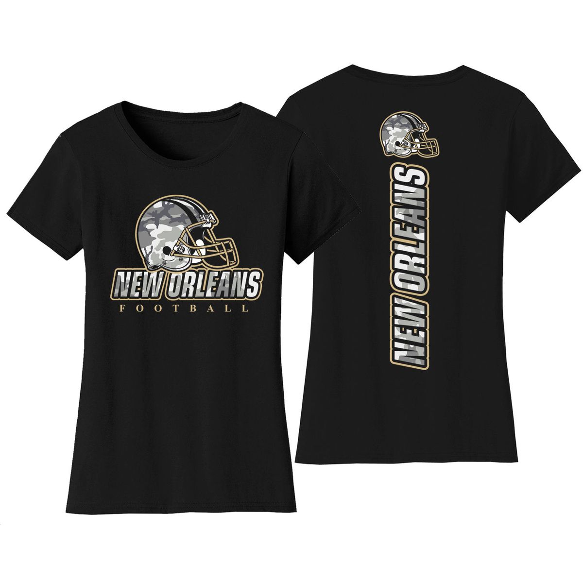 Women's Army Camo Football Crewneck T-Shirt - Small - New Orleans