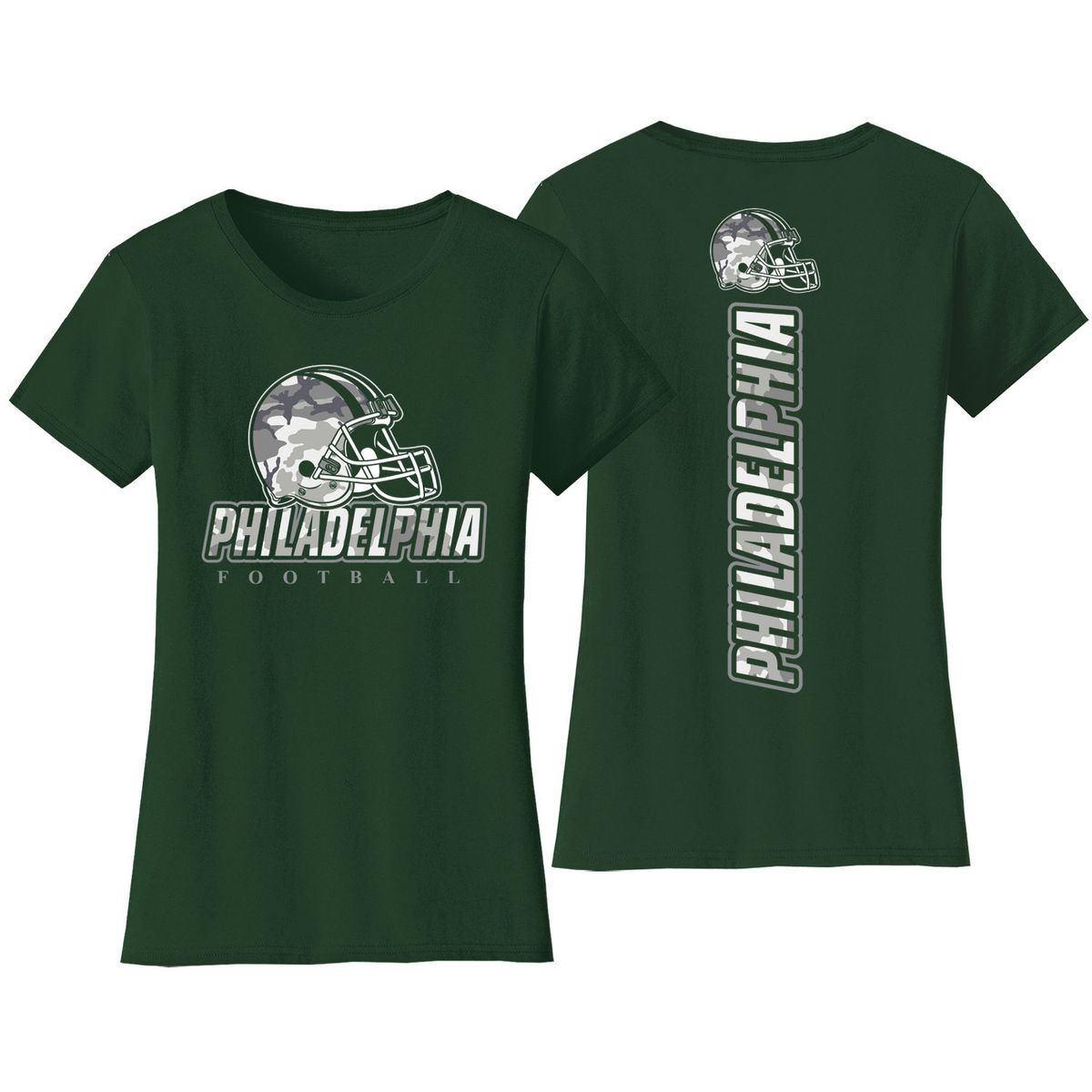 Women's Army Camo Football Crewneck T-Shirt - Small - Philadelphia