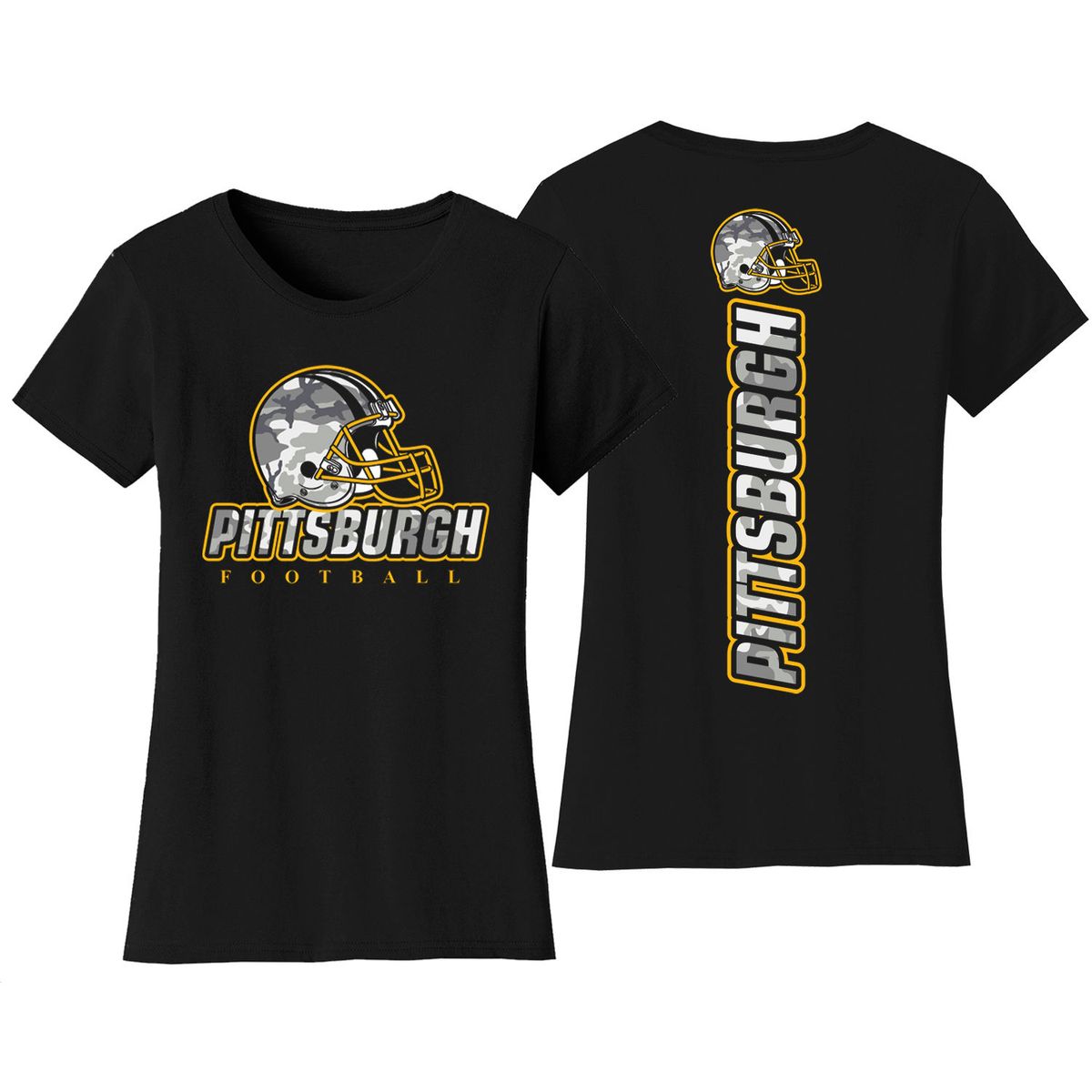 Women's Army Camo Football Crewneck T-Shirt - Small - Pittsburgh