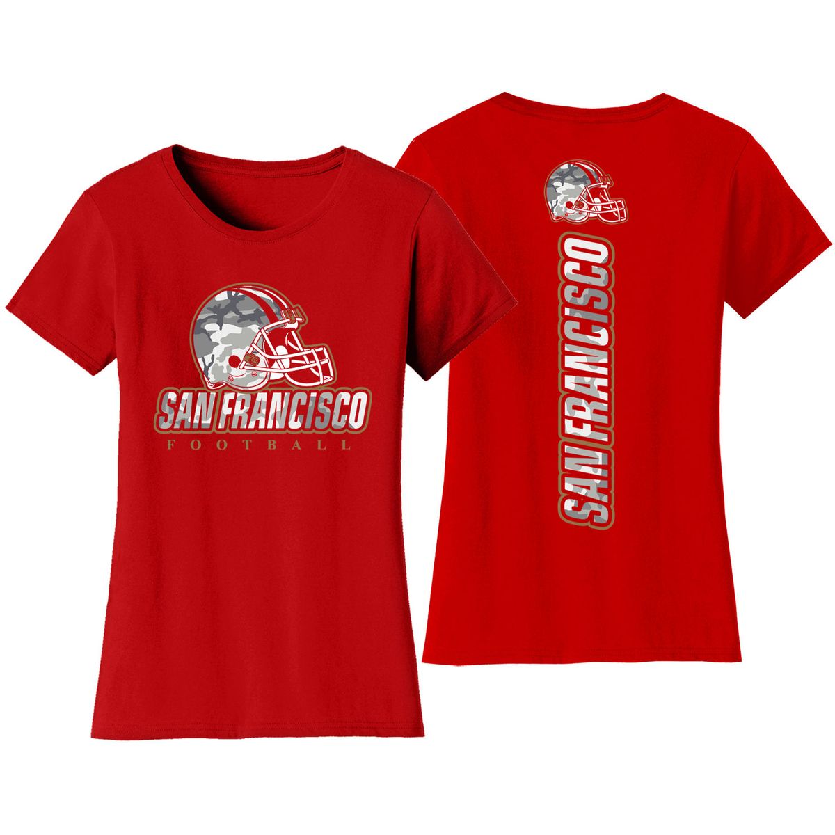 Women's Army Camo Football Crewneck T-Shirt - 2X-Large - San Fransisco